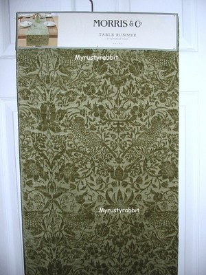 William Morris Fabric Table Runner - Strawberry Thief GREEN - 16'' x 90'' - NEW