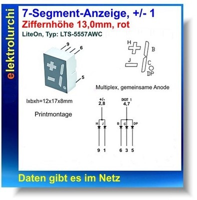 7-Segment-Anzeige   LiteOn LTS-5557AWC   13mm   Rot   gemeinsame Anode