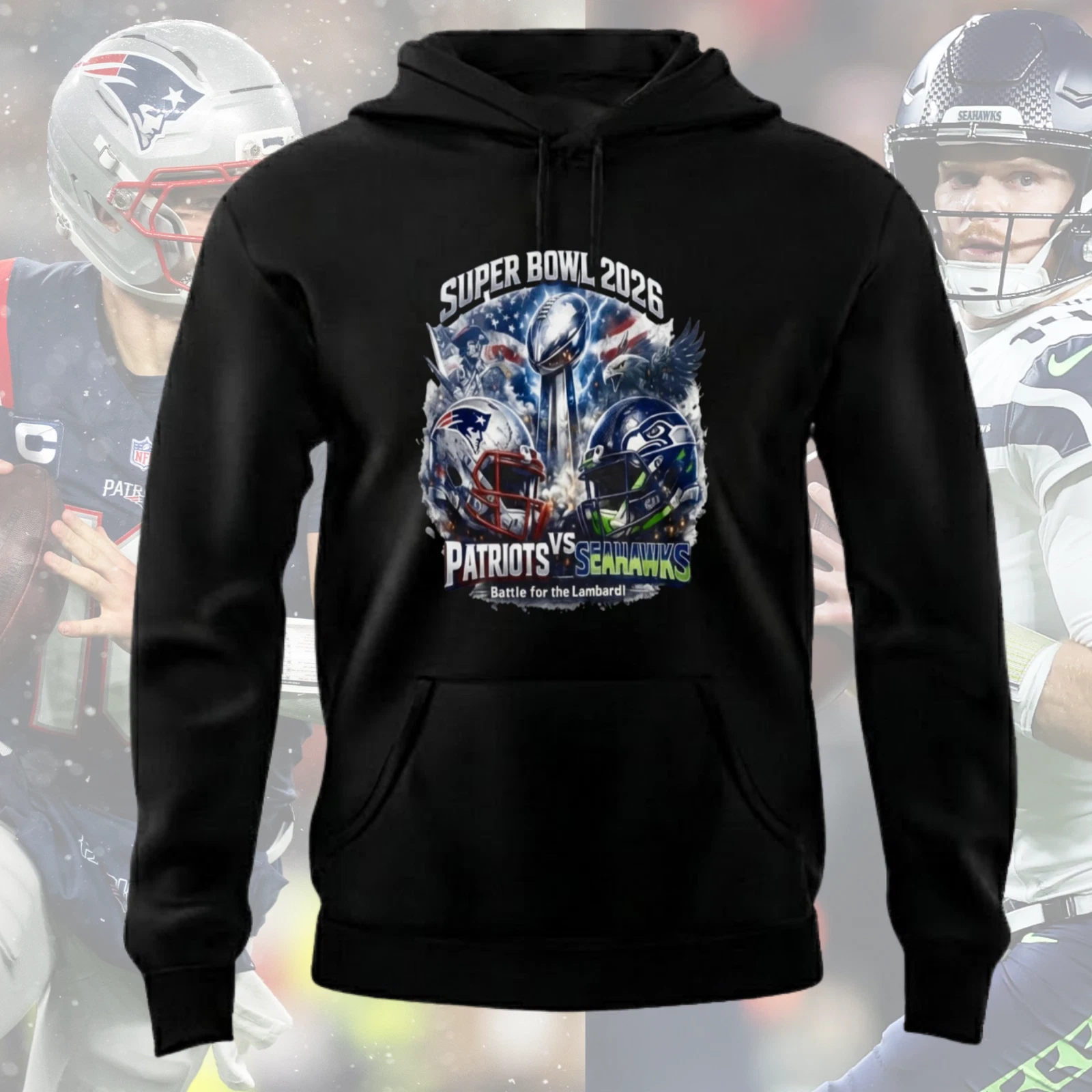 Patriots vs Seahawks 2026 Super Bowl Football Hoodie