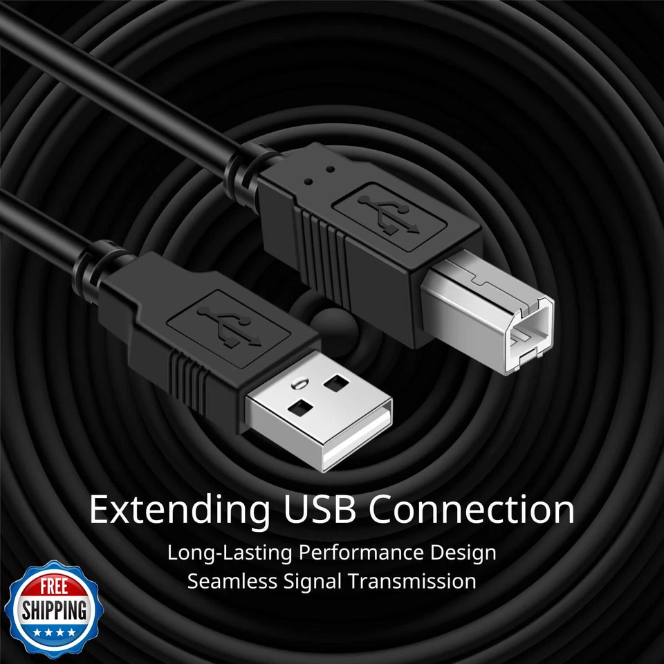 TNP USB A to USB B Audio MIDI Cable - 10 Meters, Black, Male-to-Male, USB 2.0 - Image 4 of 4