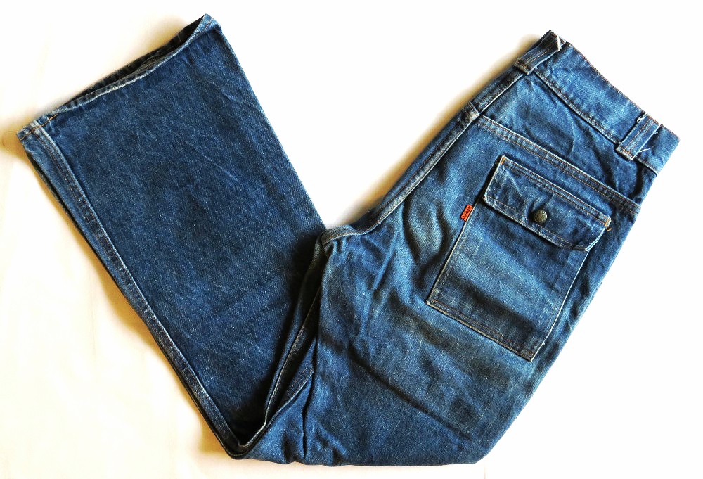 Levis Denim Jeans Vintage 1970's Safari Bush Pocket Bellbottom