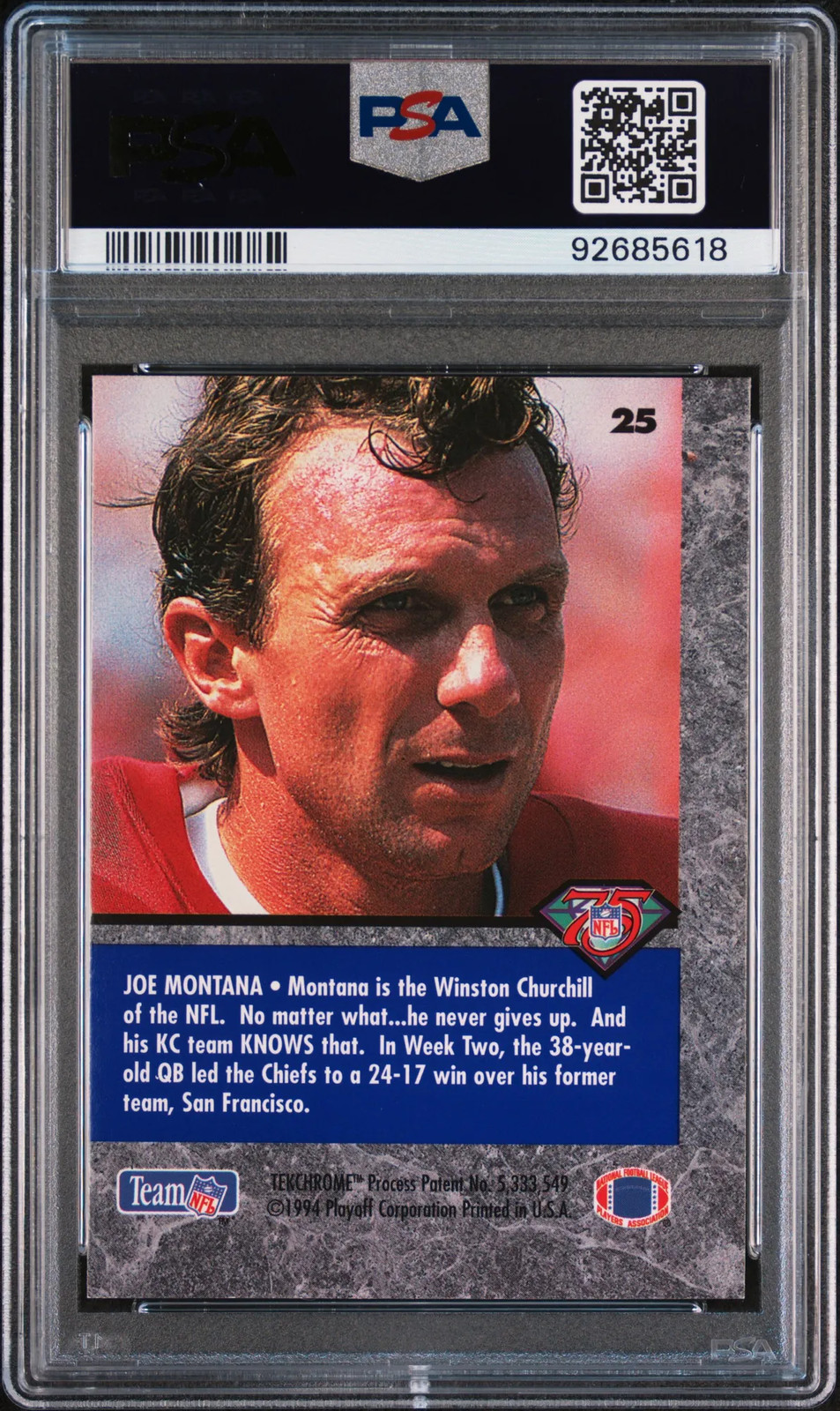 1994 Playoff Contenders Joe Montana #25 PSA 8 view 2