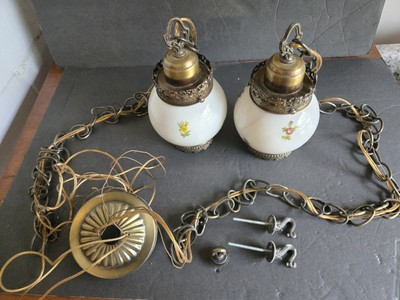 Vintage Decorative Metal Floral Double Globe Hanging Swag Light Fixture