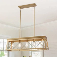 5 Light 37.8 in Vintage Rustic Spray Gold Linear Chandelier for Kitchen Island