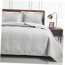 Quilts for Queen Bed Light Grey Full/Queen 90"x96" Coin Pattern Light Grey