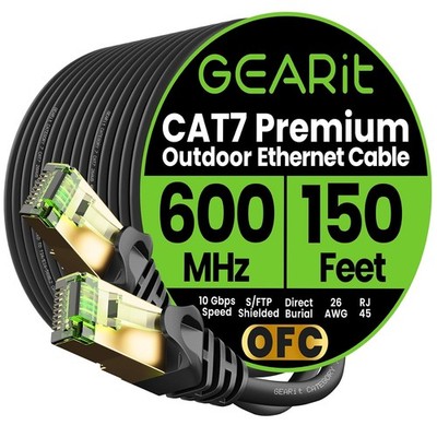 Cat7 Outdoor Ethernet Cable 150ft SFTP Shielded Foil Twisted Pair, Pure