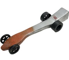 Vintage Pinewood Derby Car Wooden Racer Orange Silver STP Sticker Wheels