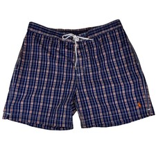 Polo Ralph Lauren Mens Blue Orange Plaid Swim Trunks Board Shorts Mesh Lined L