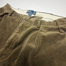 Polo Ralph Lauren Mens Andrew Pant 40x30 Brown Corduroy Pleated Vintage Retro