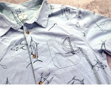 Jack O'Neill Men's Short Sleeve Button-Up Shirt XL Sailboat Tuna Fishing