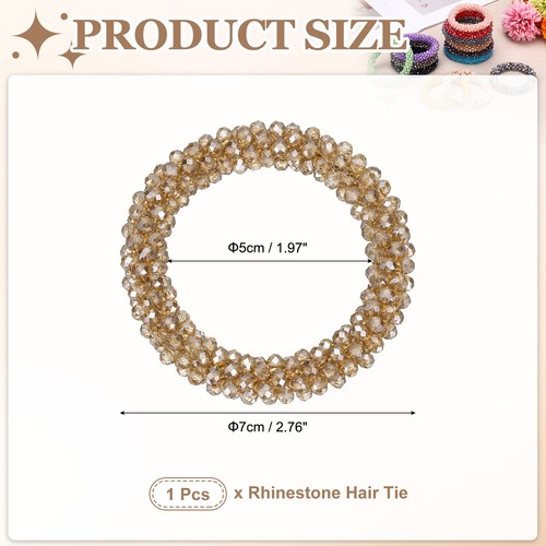 Rhinestone Hair Scrunchies, Crystal Ties Elastic Ponytail Holders, Amber Gold - Picture 2 of 7