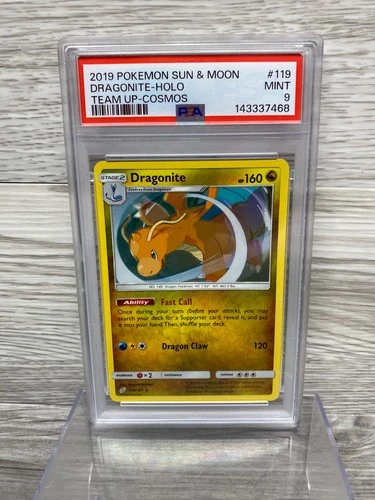 2019 Pokemon Sun & Moon Team Up Cosmos Dragonite Holo #119 PSA 9