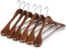 Wide Shoulder Wooden Hangers Suit Hangers W/ Non Slip Pants Bar  360  Swivel