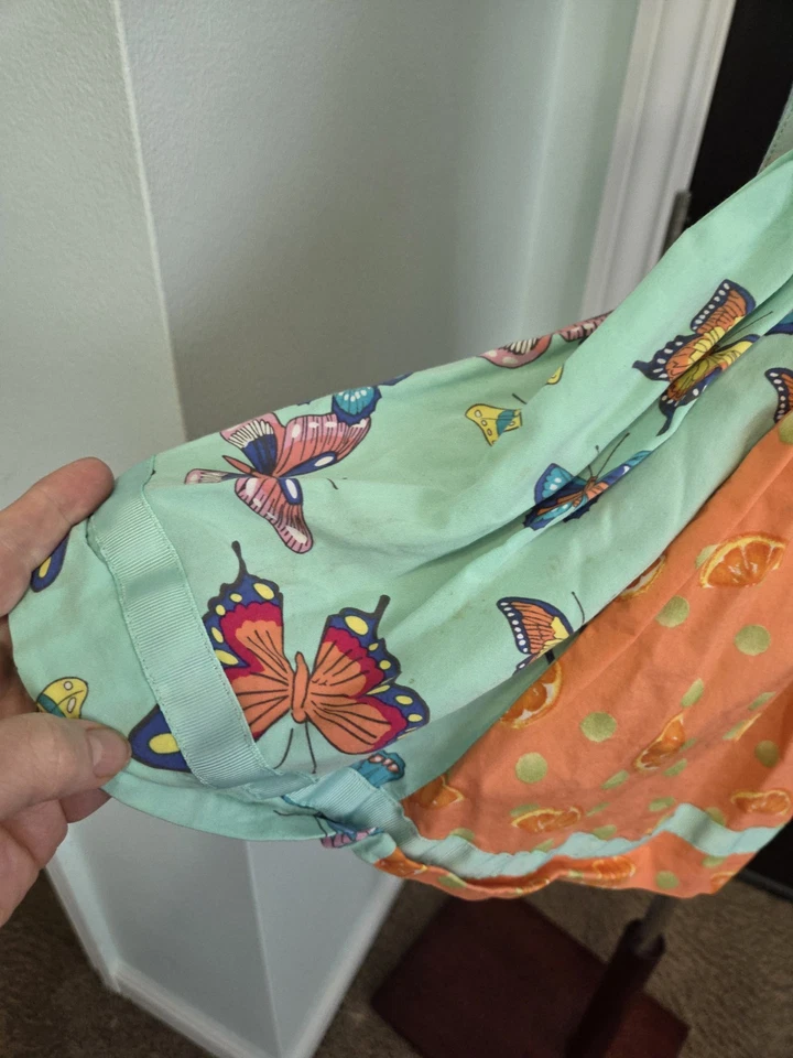 Matilda Jane Trifle Pudding Dress Sz 6 Multi Print Tie Back Ruffle Charming Fun - Image 3 of 4