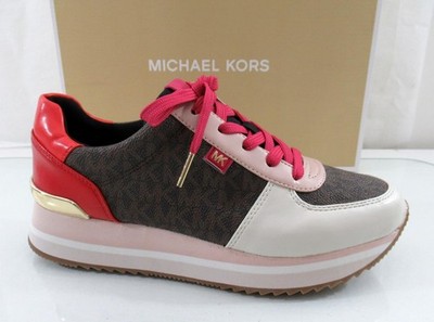 Michael Kors Monique Trainer Lace Up Sneakers MK Logo Brown Size 7