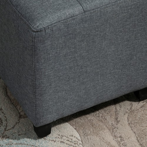 HOMCOM Linen-Look Square Ottoman Footstool Button Tufts Wood Frame Padding Grey - Picture 8 of 12