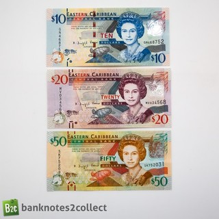 OSTKARIBIK: 3er Set Ostkaribische Dollar Banknoten.