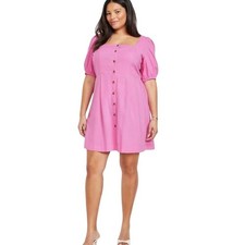 Old Navy Linen Blend Puff Sleeves Mini Dress Women’s Plus Size 4X Pink Square