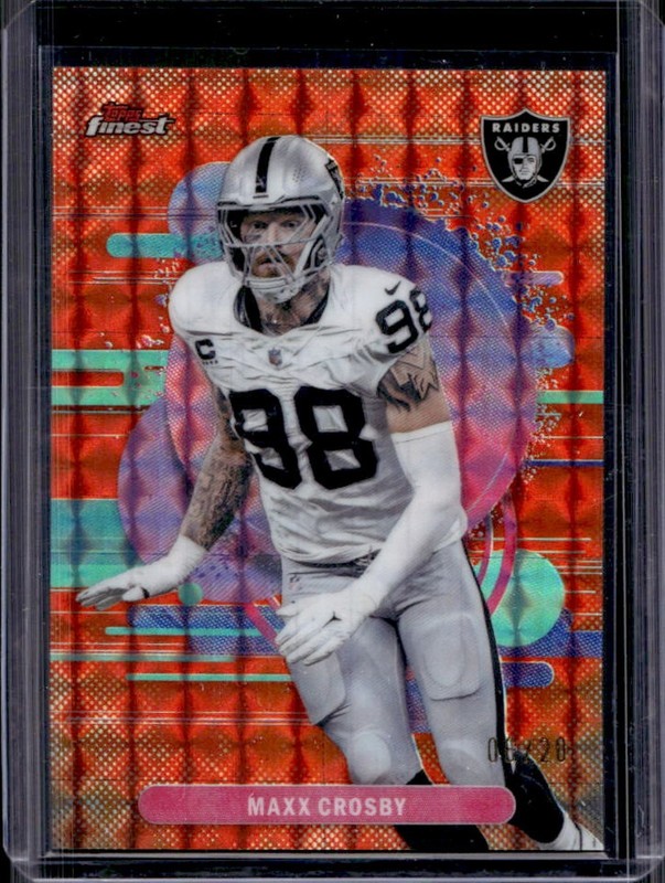 2025 Topps Finest Maxx Crosby Uncommon Orange Geometric Refractor #/20 Raiders