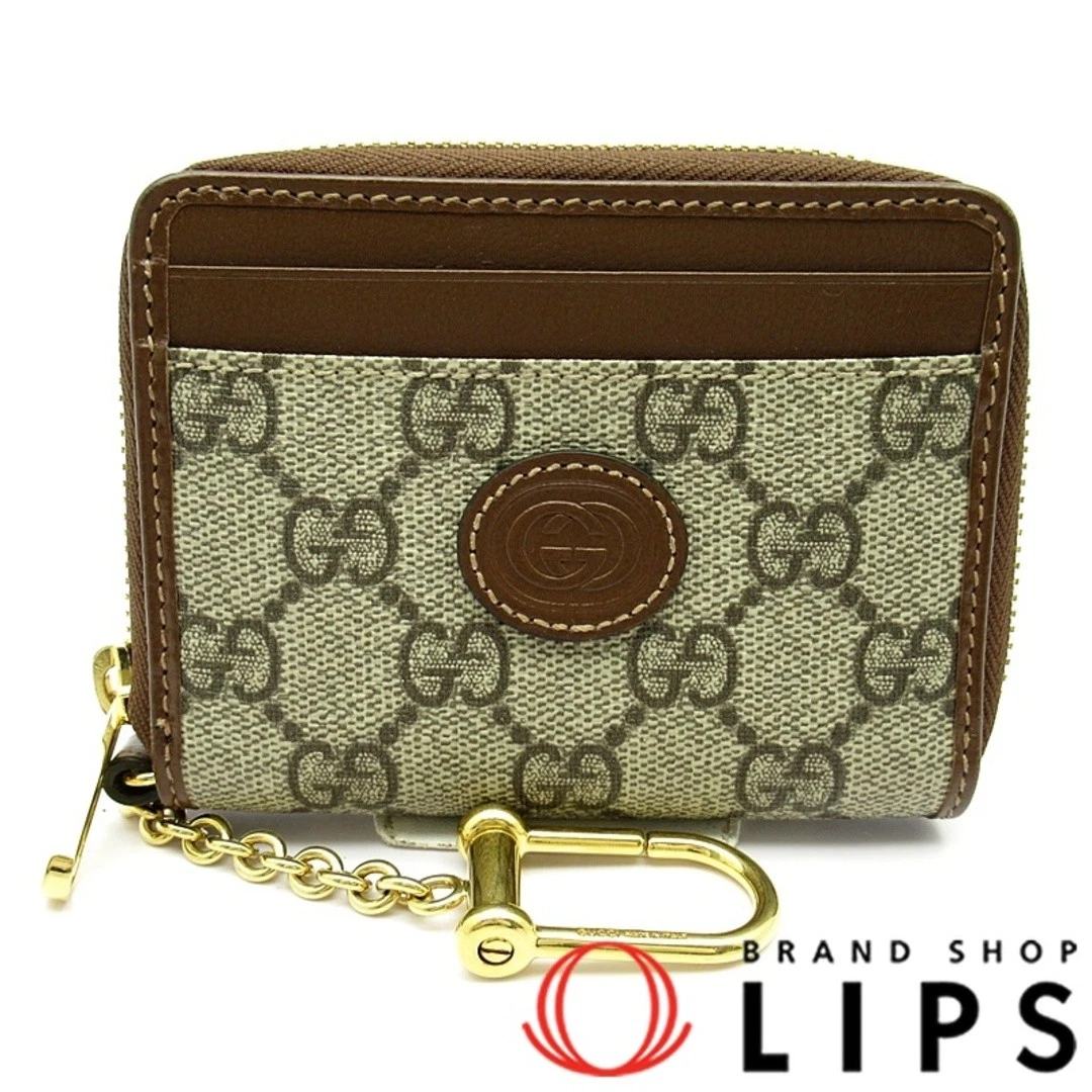 Gucci Portefeuille Compact avec Porte clés 700691 GG Supreme Femme Marron [Occasion]