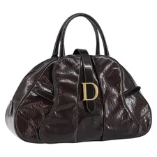 Christian Dior Double Saddle bag Trotter Canvas Hand Bag Brown Gold Auth yk19802