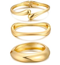 Chunky Gold Bangle Bracelets for Women, Dainty 14k Plated Medium,