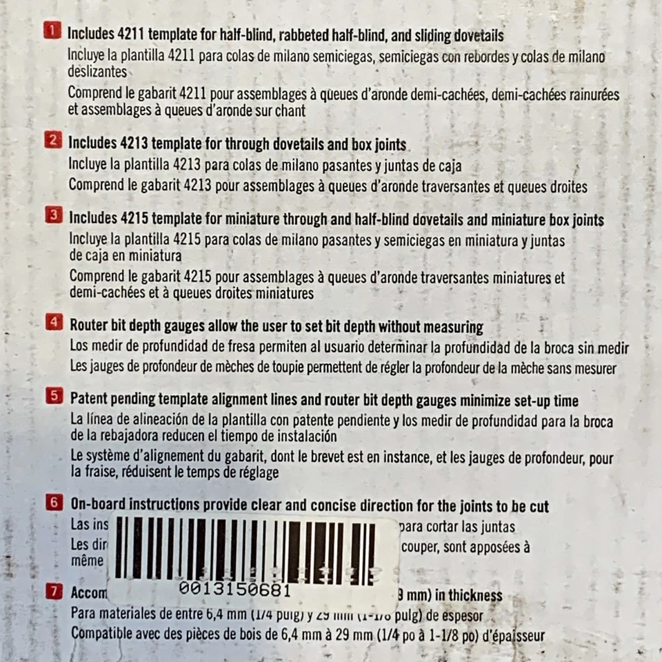 Plantilla de cola de milano PORTER-CABLE 4216 Deluxe de 12 pulgadas con mini kit de combinación de plantillas Foto 4 de 4