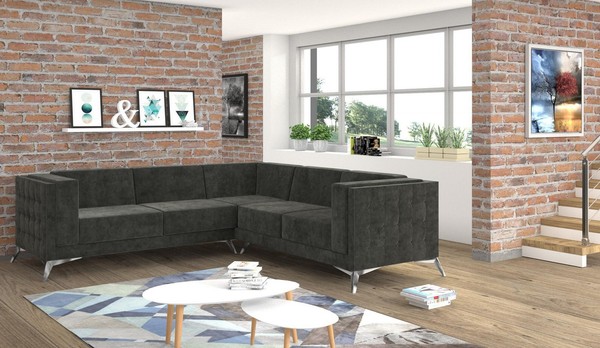Wohnlandschaft Ecksofa L-Form Sofa Couch Design Couch Textil Modern Polster Grau-image