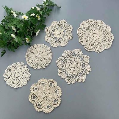 6Pcs 6-10inch Vintage Hand Crochet Lace Doilies Round Placemats Flower Doily NEW