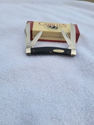 Camillus NY USA Congress Knife #712BL Slick Black Handles Serrated Blade NIB 