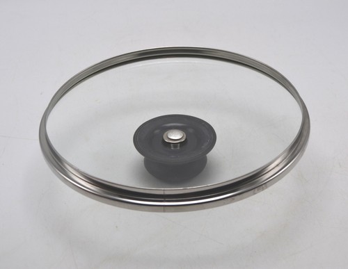 Glass Pot Pan Lid 7" Inner Lip 9-7/16" Diameter Stainless Rim Black Handle - Picture 4 of 5