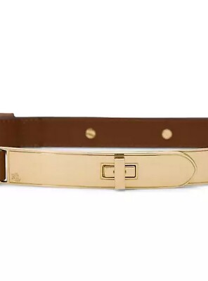 Ralph Lauren Women's Turn-Lock Skinny Leather Belt Lauren Tan US L