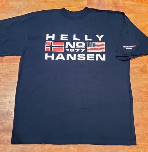 Vtg 90s Helly Hansen Twin Sail Flags Big Logo T-Shirt Mens Oversize XL Navy Blue - Picture 2 of 10