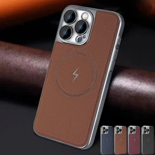 For iPhone 15 Pro Max/14/13 Slim Leather Metal Case Mag-Safe Camera Lens Cover