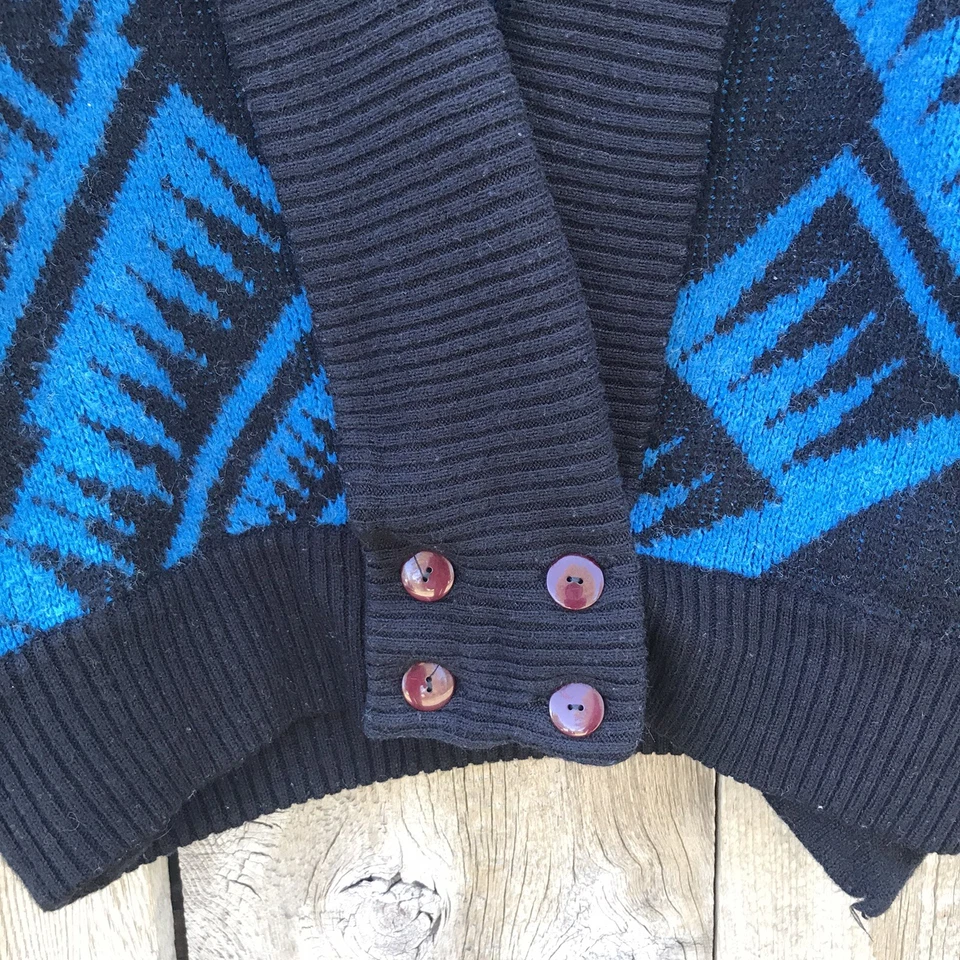 Suéter Cárdigan Vintage Años 80 Gráfico Tejido Profundo V, Mediano Foto 4 de 4