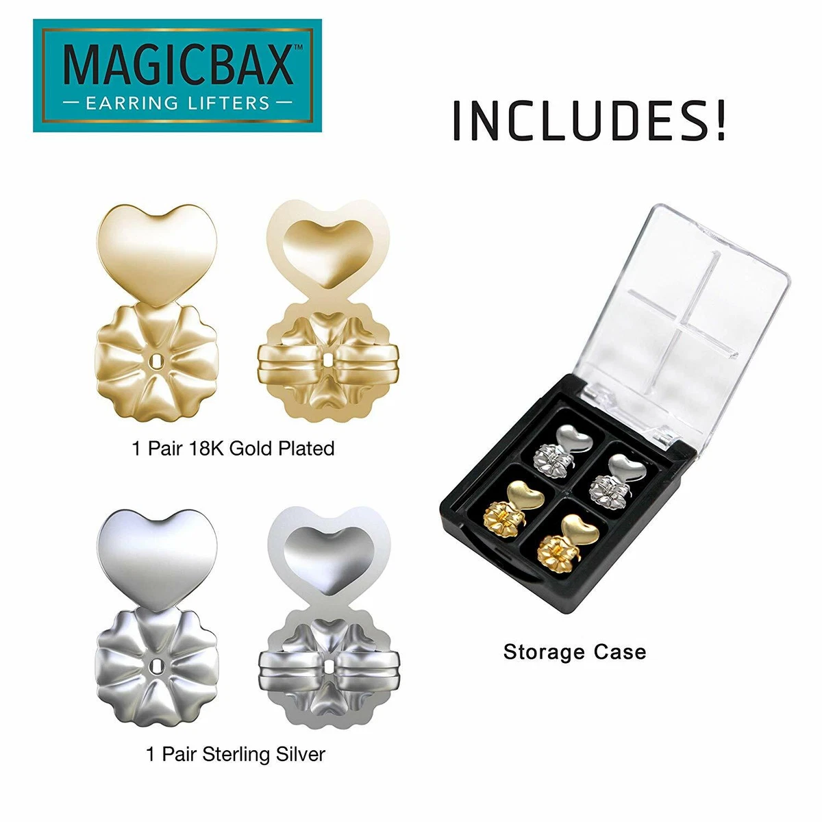 Magic Bax Earring Lifters - 2 Pairs of Adjustable Hypoallergenic Earring  Lifts - As Seen on TV