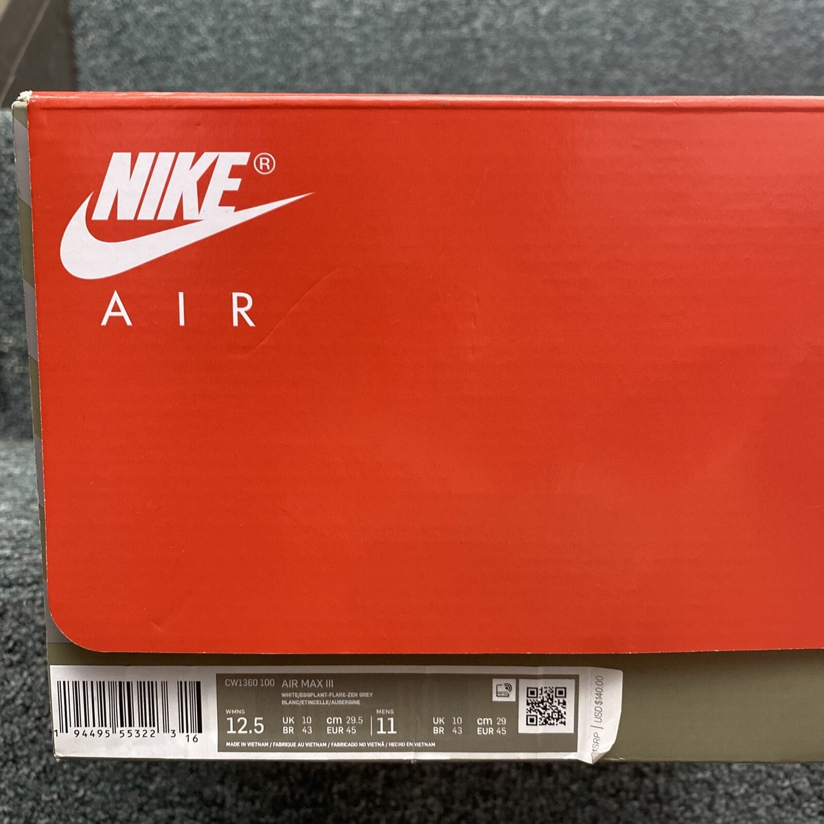 Nike Air Max III Shoes Men's 11 90 White CW1360-100 Women's 12.5