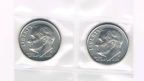 2022 P&D ROOSEVELT DIMES - BRILLIANT UNCIRCULATED FROM BANK ROLLS