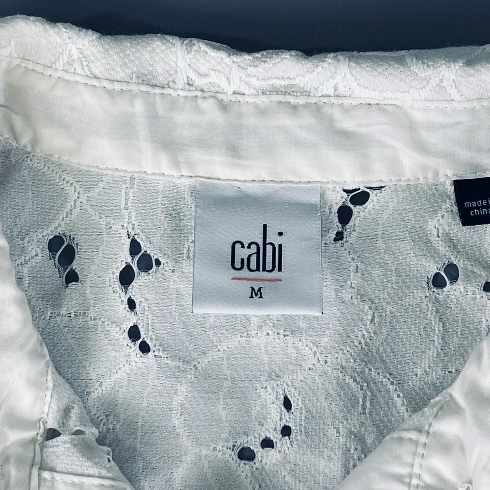 Chaqueta Retrato Mujer Cabi #5162 Crema Encaje Talla M Manga 3/4 Mezcla Algodón Marfil Foto 3 de 4