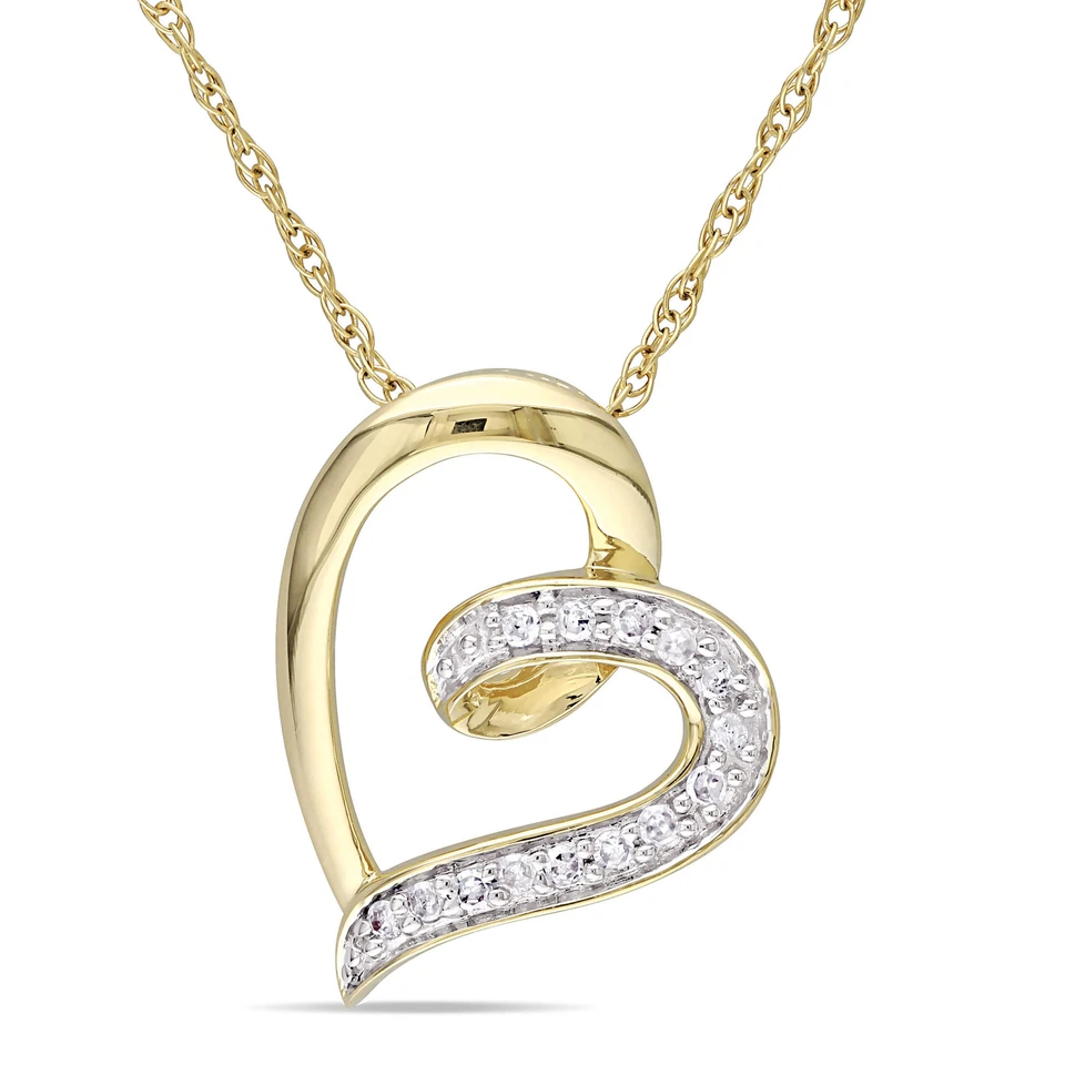 Amour 10k Yellow Gold Diamond Accent Heart Pendant with Chain