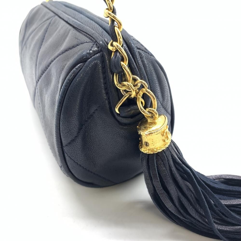 CHANEL Quilted Fringe Chain Shoulder Bag Pouch Coco Mark