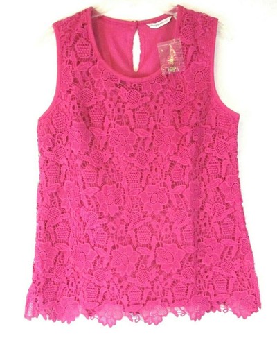 New Isaac Mizrahi Lace Tank Top Shirt Small Pink Sleeveless A289650 Women YN5