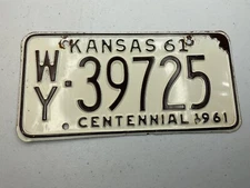 1961 Kansas License Plate Wyandotte County Tag# 39725 Centennial