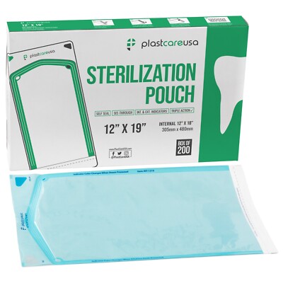 200 12'' x 19'' Large Self-Sealing Sterilization Pouches Sterilizer Bag Autoclave 