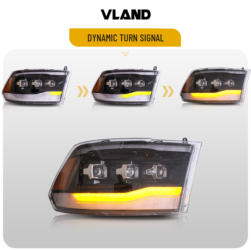 VLAND LED Projector Headlights For 2009-2018 Dodge RAM 1500 2500 3500 Blue DRL