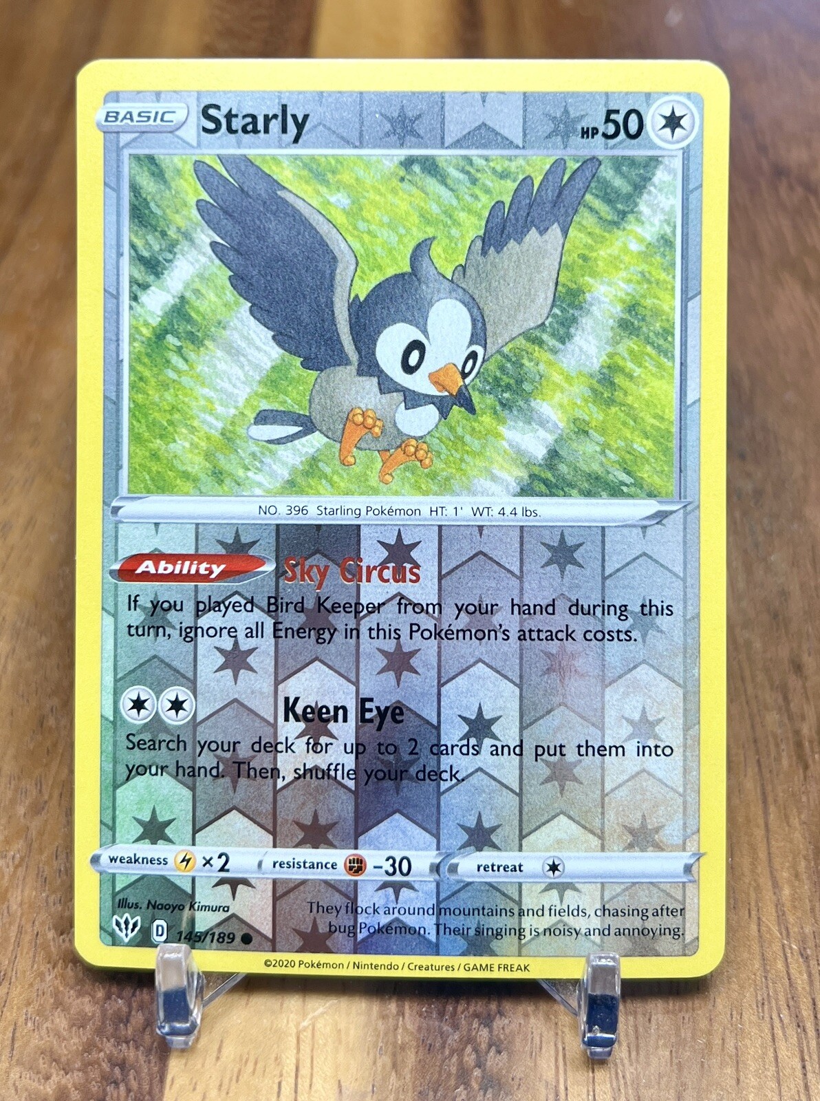 Starly 145/189 Darkness Ablaze Reverse Holo Common Pokemon Card NM