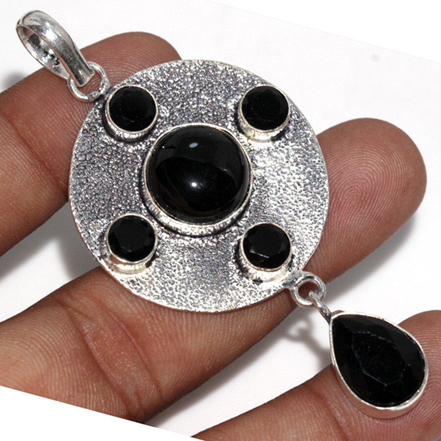 Black Onyx 925 Silver Plated New Edition Pendant 2.7
