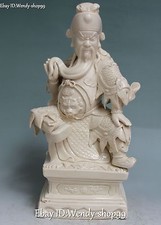 16" Dehua White Porcelain Guan Gong Yu Yunchang Warrior God Dragon Beast Statue