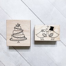Love Birds Wedding Cake Stamps Set of 2 Wood Mounted