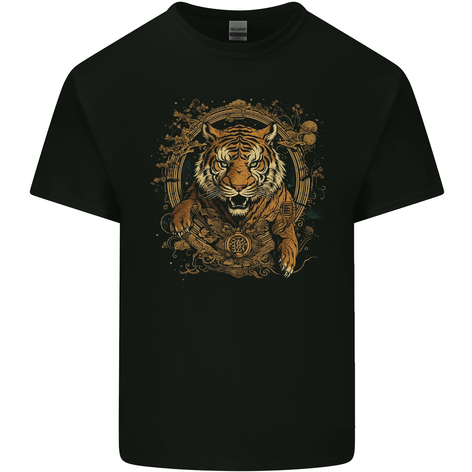 a Ferocious Tiger With a Japanese Background Mens Cotton T-Shirt Tee Top